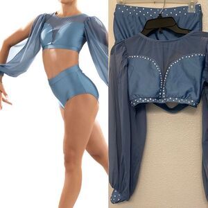 Patrick J designs dance costume solo blue custom Amara 2 piece illusion MA